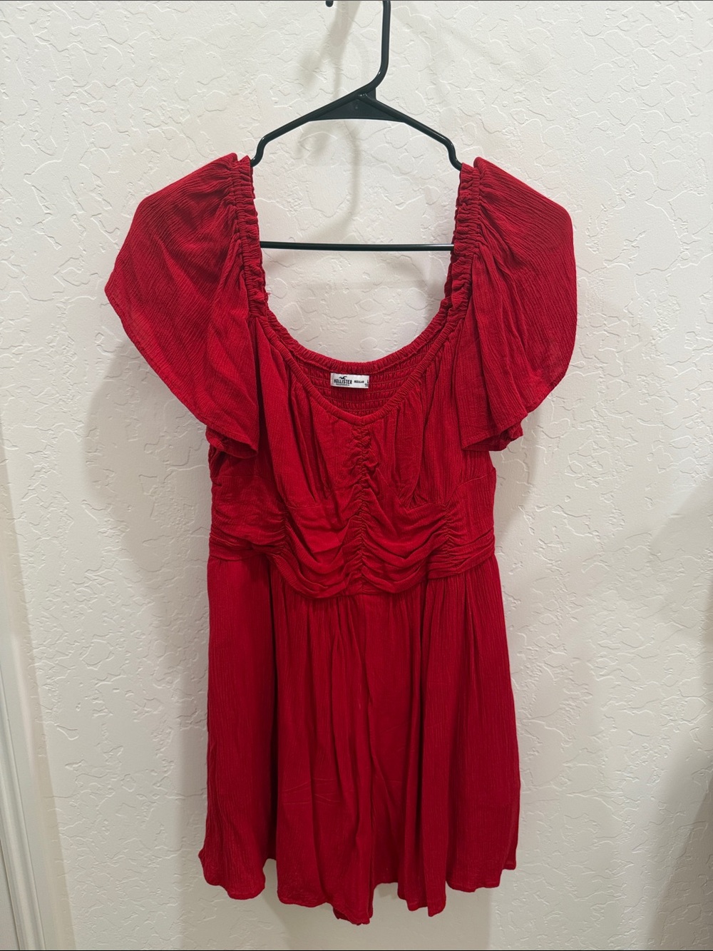 Hollister Red Ruched Short Sleeve Romper